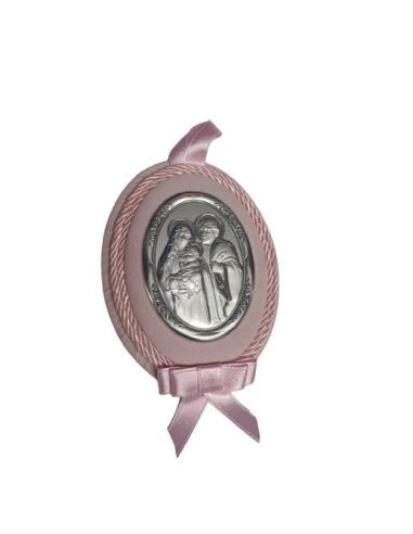 Medalla Cuna Plata Oval  Rosa 8X11Cm Sagrda Familia 2091