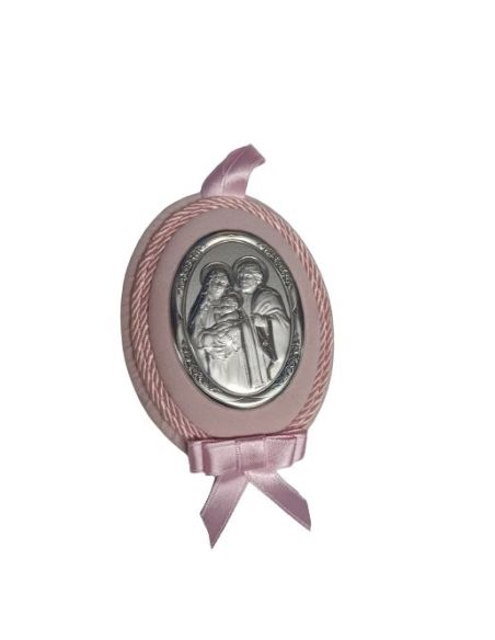 Medalla Cuna Plata Oval  Rosa 8X11Cm Sagrda Familia 2091