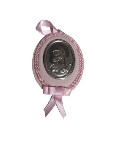Medalla Cuna Plata Oval  Rosa 8X11Cm Maternidad 2068