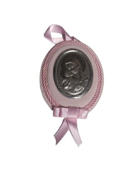 Medalla Cuna Plata Oval  Rosa 8X11Cm Maternidad 2068