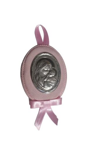 Medalla Cuna Plata Oval  Rosa 8X11Cm Maternidad 2094