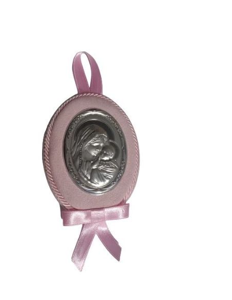 Medalla Cuna Plata Oval  Rosa 8X11Cm Maternidad 2094