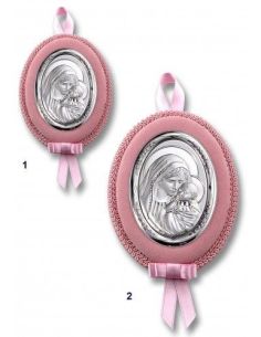 Medalla Cuna Plata Oval  Rosa 8X11Cm Maternidad 2097