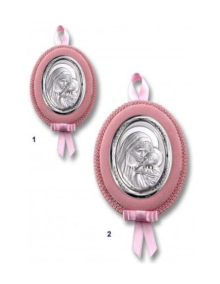 Medalla Cuna Plata Oval  Rosa 8X11Cm Maternidad 2097