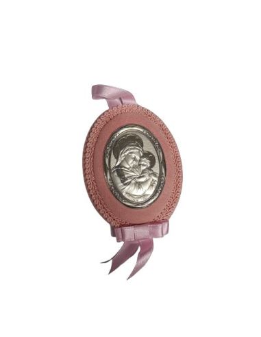 Medalla Cuna Plata Oval  Rosa 8X11Cm Maternidad 2103