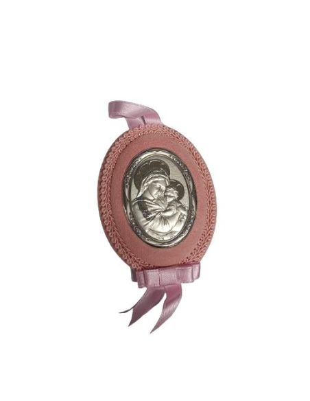 Medalla Cuna Plata Oval  Rosa 8X11Cm Maternidad 2103