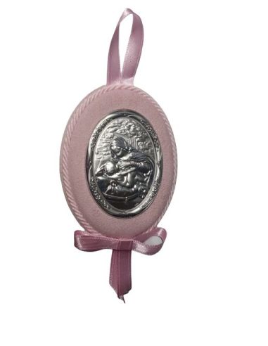 Medalla Cuna Plata Oval  Rosa 8X11Cm Maternidad 2391