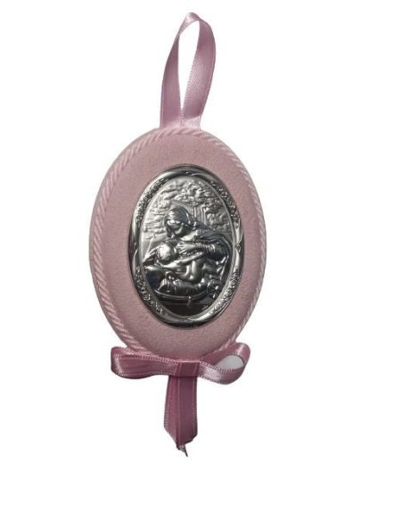 Medalla Cuna Plata Oval  Rosa 8X11Cm Maternidad 2391