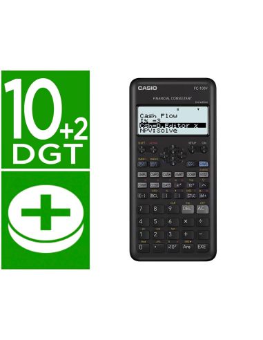 Calculadora Casio Fc-100V Financiera 4 Lineas 10+2 Digitos Almacenamiento Flash Calculo De Ganancias Con Tapa