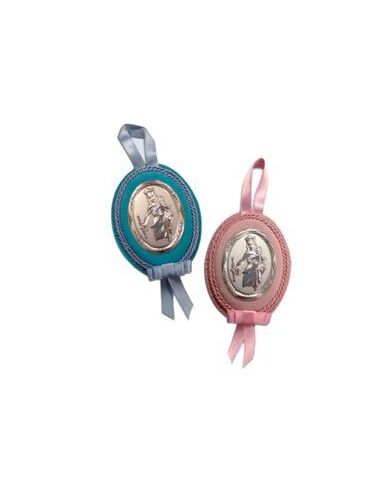 Medalla Cuna Plata Oval Rosa 8X11Cm Auxiliadora