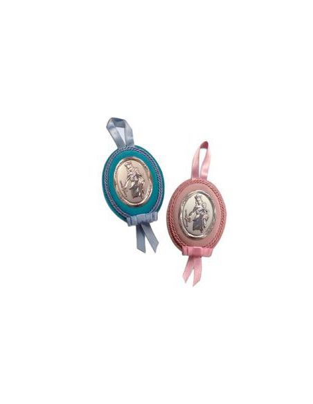 Medalla Cuna Plata Oval Rosa 8X11Cm Auxiliadora