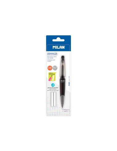 Portaminas Milan Capsule Slim 0,5 Mm + 2 Recambios De Goma En Blister
