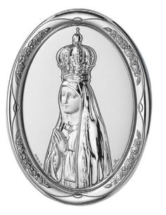 Medalla Cuna Plata Oval  Azul 8X11Cm Fatima