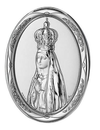 Medalla Cuna Plata Oval  Azul 8X11Cm Fatima