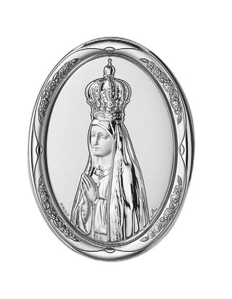 Medalla Cuna Plata Oval  Azul 8X11Cm Fatima