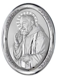 Medalla Cuna Plata Oval  Rosa 8X11Cm Padre Pio