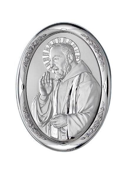 Medalla Cuna Plata Oval  Rosa 8X11Cm Padre Pio