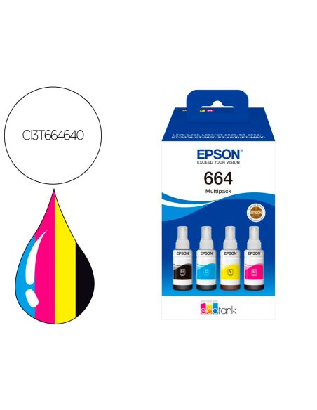 Ink-Epson /664 4 Clr Multipack (Bk / C / M / Y) Ecotank L300 / L355 / L555 / Et-2500 / Et-2550 / Et-2600 /