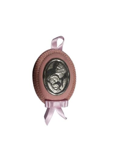 Medalla Cuna Plata Oval  Rosa 8X11Cm S.Familia 2100