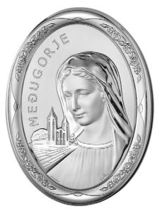 Medalla Cuna Plata Oval  Rosa 8X11Cm Medjugorge