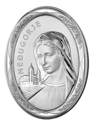 Medalla Cuna Plata Oval  Rosa 8X11Cm Medjugorge