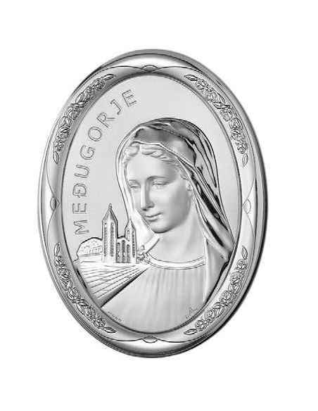 Medalla Cuna Plata Oval  Rosa 8X11Cm Medjugorge