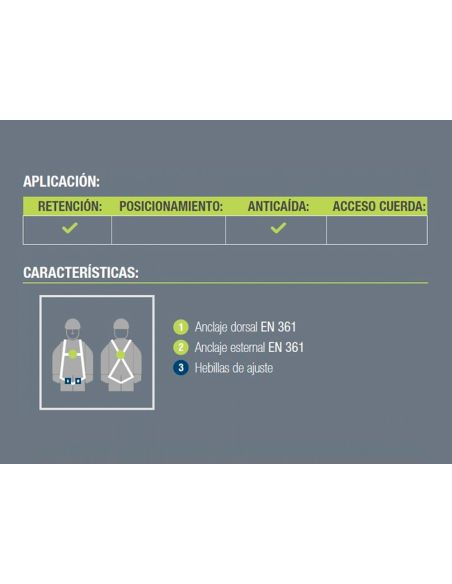 Arnes Anticaidas Faru Dorsal Y Esternal Basico Con Enganche Cincha 45 Mm
