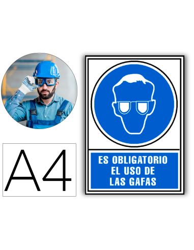 Pictograma Archivo 2000 Obligatorio Uso De Gafas Pvc Azul Luminiscente 210X297 Mm