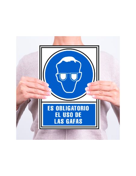 Pictograma Archivo 2000 Obligatorio Uso De Gafas Pvc Azul Luminiscente 210X297 Mm