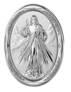 Medalla Cuna Plata Oval Rosa 8X11Cm Misericordia Jesus