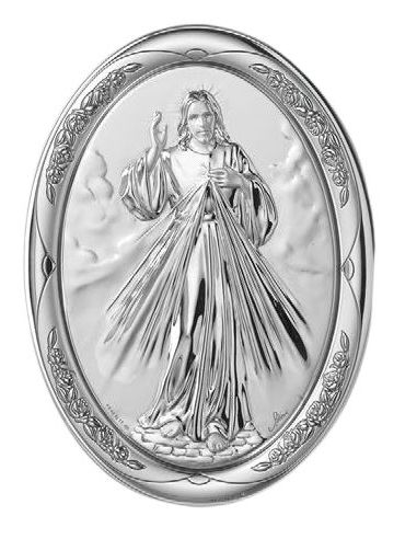 Medalla Cuna Plata Oval Rosa 8X11Cm Misericordia Jesus