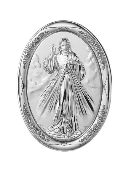 Medalla Cuna Plata Oval Rosa 8X11Cm Misericordia Jesus