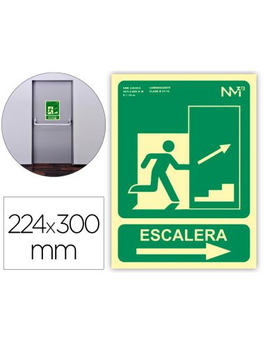 Pictograma Archivo 2000 Salida Emergencia Escalera Sube Derecha Pvc Verde Luminiscente 224X300 Mm