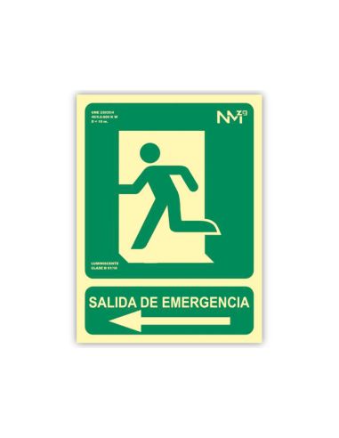 Pictograma Archivo 2000 Salida De Emergencia Izquierda Pvc Verde Luminiscente 160X320 Mm