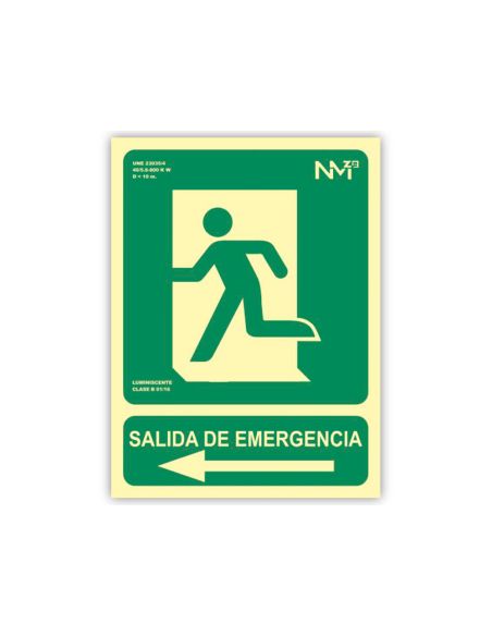 Pictograma Archivo 2000 Salida De Emergencia Izquierda Pvc Verde Luminiscente 160X320 Mm