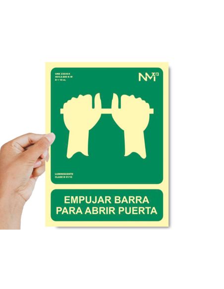 Pictograma Archivo 2000 Empujar Barra Para Abrir Puerta Pvc Verde Luminiscente 224X300 Mm