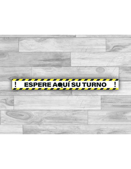 Pictograma Archivo 2000 Espere Su Turno Mantega La Distancia De Seguridad Vinilo Adhesivo Amarillo 100X700 Mm