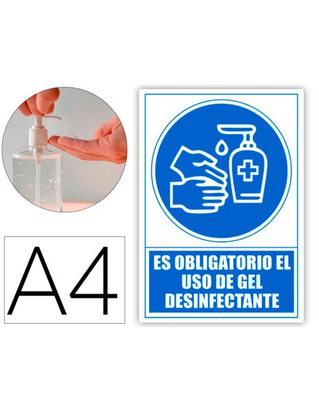Pictograma Archivo 2000 Obligatorio El Uso De Gel Desinfectante Pvc Color Azul 210X297 Mm