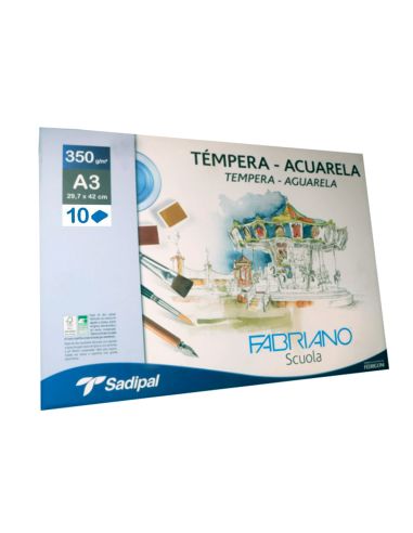 Bloc Dibujo Acuarela Sadipal Fabriano Espiral Din A3 10 Hojas 350 G/M2 Grano Suave