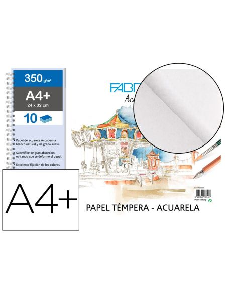 Bloc Dibujo Acuarela Sadipal Fabriano Espiral Din A4+ 10 Hojas 350 G/M2 Grano Suave