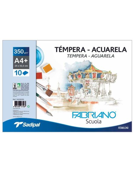 Bloc Dibujo Acuarela Sadipal Fabriano Espiral Din A4+ 10 Hojas 350 G/M2 Grano Suave