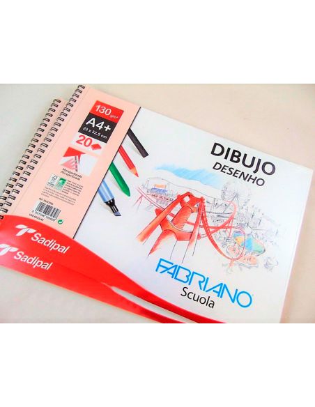 Bloc Dibujo Sadipal Fabriano Din A4+ Espiral 20 Hojas 130G/M2 Grano Suave Microperforado Liso