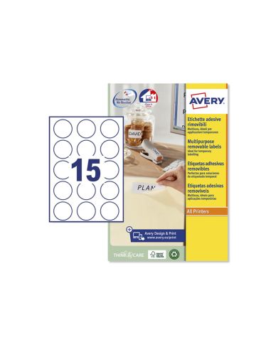 Etiqueta Adhesiva Avery Blanca Redonda Removible Para Laser Ink-Jet Fotocopiadora 51 Mm Caja De 375 Unidades