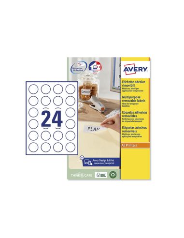 Etiqueta Adhesiva Avery Blanca Redonda Removible Para Laser Ink-Jet Fotocopiadora 37 Mm Caja De 600 Unidades