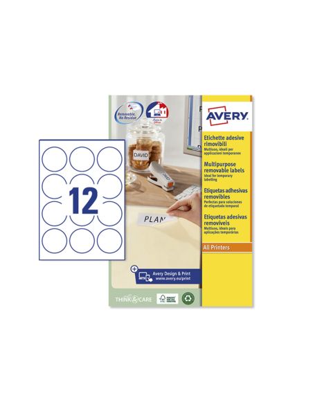 Etiqueta Adhesiva Avery Blanca Redonda Removible Para Laser Ink-Jet Fotocopiadora 60 Mm Caja De 240 Unidades
