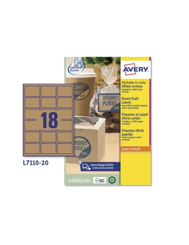 Etiqueta Adhesiva Avery Kraft Efecto Carton Rectangular 62X42 Mm Removible Para Laser Ink-Jet Caja De 160 Unidades