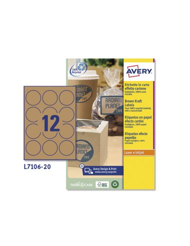 Etiqueta Adhesiva Avery Kraft Efecto Carton Redonda 60 Mm Removible Para Laser Ink-Jet Caja De 300 Unidades