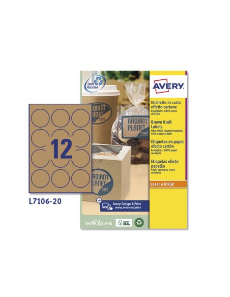 Etiqueta Adhesiva Avery Kraft Efecto Carton Redonda 60 Mm Removible Para Laser Ink-Jet Caja De 300 Unidades