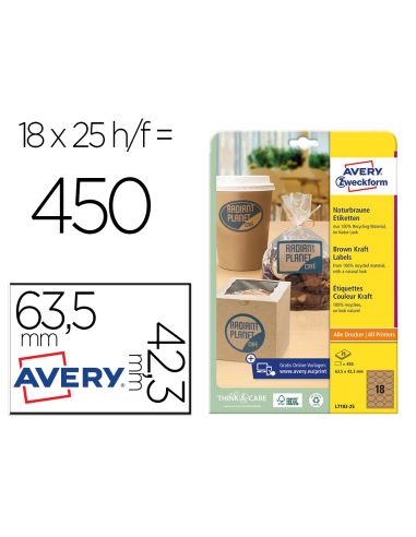 Etiqueta Adhesiva Avery Kraft Efecto Carton Ovalada 63,5X42,3 Mm Removible Laser Ink-Jet Caja De 320 Unidades