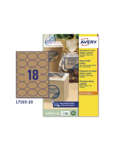 Etiqueta Adhesiva Avery Kraft Efecto Carton Ovalada 63,5X42,3 Mm Removible Laser Ink-Jet Caja De 320 Unidades
